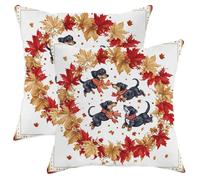 Set di 2 federe per cuscini con bassotto autunnale, cuccioli neri e marroni con foglie autunnali, accoglienti federe decorative per il Ringraziamento, decorazione per la casa e il divano, 30,5 x 30,5