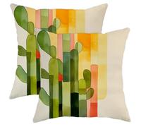 Set di 2 federe per cuscini con cactus, motivo pianta del deserto verde, decorazione per l'estate, quadrata, per divano, letto, divano, 40,6 x 40,6 cm