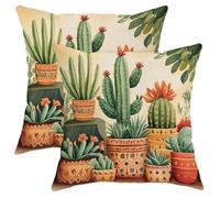 Set di 2 federe per cuscini con cactus, pianta del deserto verde, decorative, quadrate, bohémien, per casa, divano, letto, 45 x 45 cm