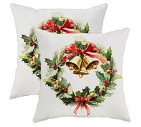 Set di 2 federe per cuscini con campanelle, ghirlanda natalizia con agrifoglio, verde con cerniera nascosta, per casa, camera da letto, soggiorno, divano, decorazione 30,5 x 30,5 cm