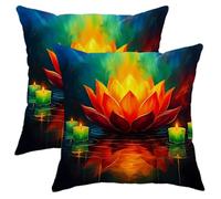 Set di 2 federe per cuscini con candele artistiche meditative, senza acqua, arancione, in morbido velluto, lavabili, decorative, per soggiorno, appartamento, letto, divano, 50 x 50 cm