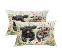 Set di 2 federe per cuscini con cane d'acqua portoghese primaverile, 30 x 51 cm, comode, graziose federe in velluto con stampa floreale con cerniera, decorazione per la casa per divano, soggiorno e