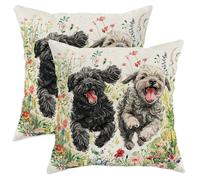 Set di 2 federe per cuscini con cane d'acqua portoghese primaverile, 45 x 45 cm, comode, graziose federe in velluto con stampa floreale con cerniera, decorazione per la casa per divano, soggiorno e