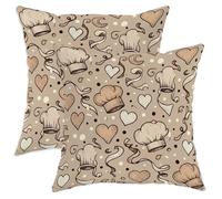 Set di 2 federe per cuscini con cappello da chef, motivo culinario, con nastro a forma di cuore, senza beige, con cerniera nascosta, cuscini decorativi per soggiorno, camera da letto, loft, ufficio