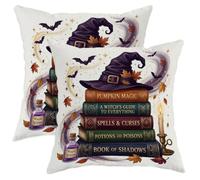 Set di 2 federe per cuscini con cappello da strega, con motivo a tema libri magici, con cerniera nascosta, per soggiorno, letto, ufficio, divano, sedia, decorazione per soggiorno, letto, ufficio