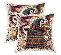 Set di 2 federe per cuscini con cappello da strega, fantasiosi libri di incantesimi vintage, con cerniera nascosta, per casa, soggiorno, camera da letto, dormitorio, divano, decorazione 45 x 45 cm