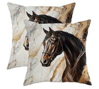 Set di 2 federe per cuscini con cavallo, marrone scuro, arte equestre, rustica, cuscini decorativi per casa, divano, letto, 50 x 50 cm