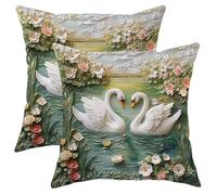 Set di 2 federe per cuscini con cigno, eleganti cuscini decorativi bianchi con uccelli acquatici, per cuscini primaverili e floreali, per la casa, il divano, 50 x 50 cm