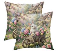 Set di 2 federe per cuscini con coniglio, fiori fantasiosi primaverili, farfalle, pasquale, pastello, con cerniera nascosta, cuscini decorativi per casa, soggiorno, camera da letto, dormitorio, divano