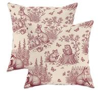 Set di 2 federe per cuscini con coniglio, vintage, fantasioso, topolino, gufo, primavera, bordeaux, con cerniera nascosta, federe decorative per soggiorno, letto, ufficio, divano, sedia, decorazione