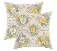 Set di 2 federe per cuscini con crisantemo, in vimini rustico primaverile, con cerniera nascosta, per casa, camera da letto, soggiorno, divano, decorazione 55 x 55 cm
