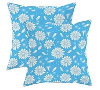 Set di 2 federe per cuscini con crisantemo, petali floreali su sfondo blu, con cerniera nascosta, per casa, camera da letto, soggiorno, divano, decorazione 40,6 x 40,6 cm