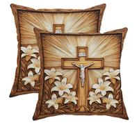 Set di 2 federe per cuscini con croce cristiana, decorazione religiosa marrone caramello, per Pasqua, casa, divano, letto, divano, cuscini floreali per decorazione in stile chiesa, 40,6 x 40,6 cm
