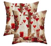Set di 2 federe per cuscini con cuori, romantiche e accoglienti, con candele di San Valentino, in morbido velluto rosso, lavabili, quadrate, per soggiorno, appartamento, letto, divano, decorazione 61