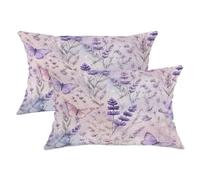 Set di 2 federe per cuscini con farfalla e fiori di lavanda primaverili romantici, viola primaverile, con cerniera nascosta, decorative, per soggiorno, appartamento, letto, divano, 50 x 30 cm
