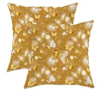 Set di 2 federe per cuscini con farfalle, fiori fantasiosi primaverili, gialli, in morbido velluto, lavabili, decorative, per soggiorno, appartamento, letto, divano, 40,6 x 40,6 cm