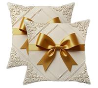 Set di 2 federe per cuscini con fiocco, eleganti e classiche, con nastro floreale, colore oro, con cerniera nascosta, decorative, per casa, soggiorno, camera da letto, dormitorio, divano, 30,5 x 30,5