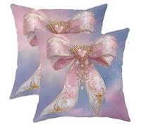 Set di 2 federe per cuscini con fiocco, romantiche fantasiose pietre preziose a forma di cuore, senza pesca, con cerniera nascosta, per casa, soggiorno, camera da letto, dormitorio, divano