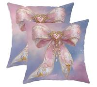 Set di 2 federe per cuscini con fiocco, romantiche pietre preziose a forma di cuore fantasioso, nessuna pesca, con cerniera nascosta, per soggiorno, letto, ufficio, divano, sedia, decorazione, 71 x 71