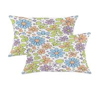 Set di 2 federe per cuscini con fiori colorati primaverili e petali di foglie blu primaverili con cerniera nascosta, per casa, camera da letto, soggiorno, divano, decorazione 50 x 30 cm