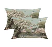 Set di 2 federe per cuscini con fiori di ciliegio, palloncini primaverili e natura, uccelli, in morbido velluto verde, lavabili, per soggiorno, camera da letto, loft, ufficio, auto, decorazione 50 x