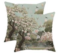 Set di 2 federe per cuscini con fiori di ciliegio, primavera, natura, palloncini, uccelli, in morbido velluto, lavabile, per soggiorno, letto, ufficio, divano, sedia, decorazione 61 x 61 cm