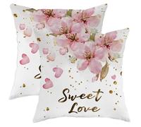 Set di 2 federe per cuscini con fiori di ciliegio, romantici cuori fantasiosi a pois dorati, in morbido velluto, lavabile, per soggiorno, appartamento, letto, divano, 66 x 66 cm