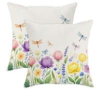 Set di 2 federe per cuscini con fiori, libellule acquerello, foglie primaverili, in morbido velluto pastello, lavabili, per soggiorno, camera da letto, loft, ufficio, auto, decorazione 40,6 x 40,6 cm