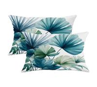 Set di 2 federe per cuscini con foglie di palma, tropicale, moderno, tropicale, verde, estate, in morbido velluto, lavabile, per soggiorno, appartamento, letto, divano, 50 x 30 cm