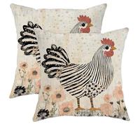 Set di 2 federe per cuscini con gallina in stile rustico e bianco, motivo floreale con gallo, accoglienti federe decorative per la casa, divano, 50 x 50 cm