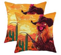 Set di 2 federe per cuscini con gallo, colorate, stile Wild West, a tema occidentale, decorative, per casa, divano, letto, 45 x 45 cm