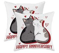 Set di 2 federe per cuscini con gattini bianchi e neri, adorabili gattini e cuori, per anniversario, decorazione per casa, divano, regalo d'amore, 50 x 50 cm