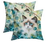 Set di 2 federe per cuscini con gatto ragdoll dagli occhi blu, ispirate alla natura, per divano, soggiorno, camera da letto, decorazione 40,6 x 40,6 cm