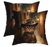 Set di 2 federe per cuscini con gatto soriano marrone con cappello da detective, perfette per decorare la casa accogliente e regali per gli amanti degli animali, 40,6 x 40,6 cm