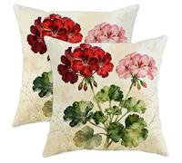 Set di 2 federe per cuscini con geranio, stile botanico, vintage, foglia, farfalla, primavera rossa, con cerniera nascosta, per soggiorno, letto, ufficio, divano, sedia, decorazione 40,6 x 40,6 cm
