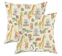 Set di 2 federe per cuscini con giraffa, con elefante, scimmia, estate, in morbido velluto pastello, lavabile, decorative per soggiorno, letto, ufficio, divano, sedia, 50 x 50 cm