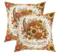 Set di 2 federe per cuscini con girasole, rustiche zucche di fattoria, Cornucopia autunnale, arancione con cerniera nascosta, per soggiorno, appartamento, letto, divano, decorazione 40,6 x 40,6 cm