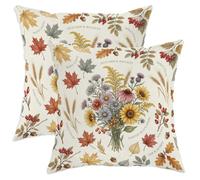 Set di 2 federe per cuscini con girasole, stile botanico, rustico, foglia d'acero, grano, giallo, in morbido velluto, lavabili, quadrate, per soggiorno, camera da letto, loft, ufficio, auto