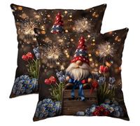 Set di 2 federe per cuscini con gnomo e fuochi d'artificio, tulipani estivi rossi con cerniera nascosta, per soggiorno, camera da letto, loft, ufficio, auto, decorazione 45,7 x 45,7 cm