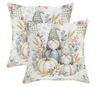 Set di 2 federe per cuscini con gnomo rustico, fantasiose zucche, in cotone, verde chiaro, con cerniera nascosta, per casa, soggiorno, camera da letto, dormitorio, divano, decorazione 40,6 x 40,6 cm