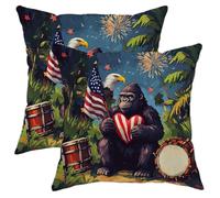 Set di 2 federe per cuscini con gorilla patriottici, bandiera americana, colore rosso, bianco e blu, decorazione natalizia per divano e letto, 50 x 50 cm