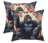 Set di 2 federe per cuscini con gorilla patriottici, bandiera americana, fauna selvatica, decorazione natalizia per la casa, divano, letto, 40,6 x 40,6 cm