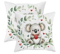 Set di 2 federe per cuscini con koala, con simpatico animale, a forma di cuore, per camera da letto, divano, 40,6 x 40,6 cm