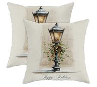 Set di 2 federe per cuscini con lanterna, per l'inverno, tradizionale, con agrifoglio, Natale, beige, morbido velluto, lavabile, decorative, per casa, soggiorno, camera da letto, dormitorio, divano