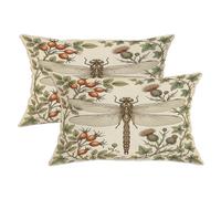 Set di 2 federe per cuscini con libellula, stile botanico vintage rosa canina cardo nessuno verde terroso in morbido velluto lavabile, con accenti per casa, soggiorno, camera da letto, dormitorio