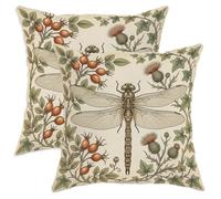 Set di 2 federe per cuscini con libellula, stile botanico, vintage, rosa canina, cardo senza terra, in morbido velluto, lavabile, per casa, camera da letto, soggiorno, divano, decorazione 40,6 x 40,6