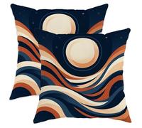 Set di 2 federe per cuscini con luna astratta, onde moderne e stelle, autunnali, con cerniera nascosta, decorative, per soggiorno, appartamento, letto, divano, 35,5 x 35,5 cm