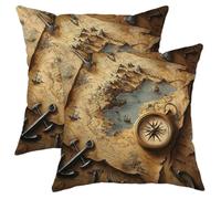 Set di 2 federe per cuscini con mappa del tesoro vintage, decorative, quadrate, rustiche, per la casa, per divano, letto, 50 x 50 cm