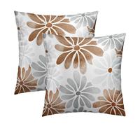 Set di 2 federe per cuscini con margherite marroni e grigie, 40 x 40 cm, motivo margherite in fiore, colore marrone, grigio e bianco, per le vacanze primaverili, per letto, divano, decorazione della