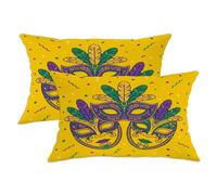 Set di 2 federe per cuscini con maschera e coriandoli con piume vivaci e vivaci coriandoli di carnevale, in morbido velluto, lavabili, per casa, soggiorno, camera da letto, dormitorio, divano